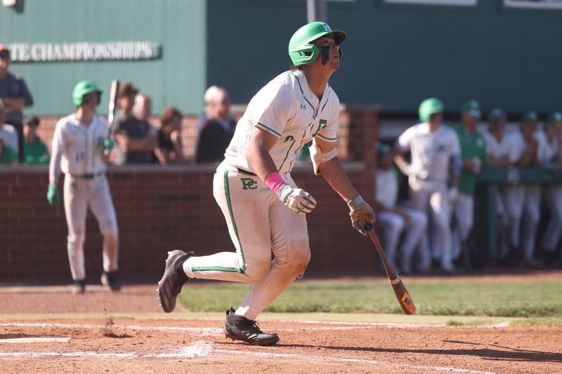 Providence’s Enzo Infelise connects against Andrew in the Class 4A Providence Sectional semifinal on Wednesday, May 29, 2024 in New Lenox.