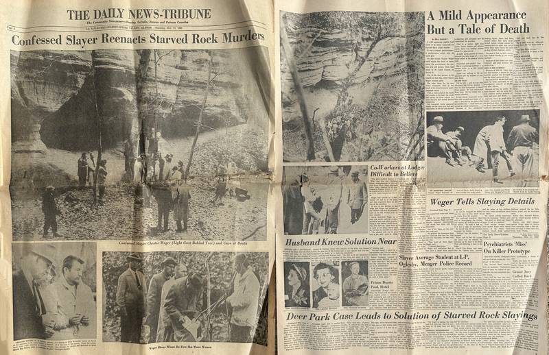 A view of the front page of The Daily News-Tribune on Thursday, Nov. 17, 1960. The paper shows the day Chester Weger reenacted the Starved Rock Murders. Weger died on June 22, 2025.