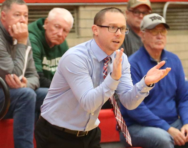Ottawa girls basketball coach Brent Moore coaches his team during the Lady Pirate Holiday Tournament on Wednesday, Dec. 21, 2022 in Ottawa.
