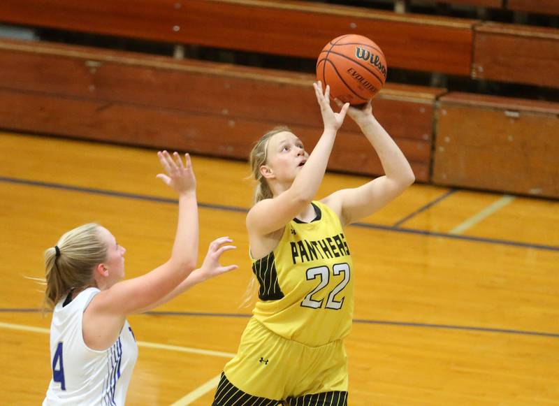 Putnam County's Kacie Coleman runs in for a layup against Princeton's Paige Jesse during the Princeton Holiday Girls Basketball Tournament on Tuesday, Nov. 19, 2024 at Princeton High School.