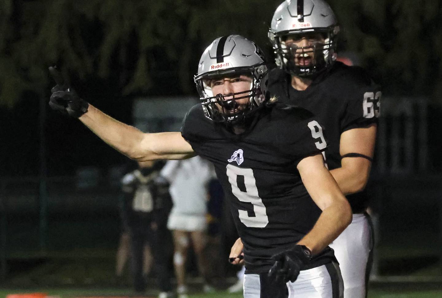 Kaneland's Carter Grabowski celebrates a touchdown during their game against Sycamore Friday, Oct.4, 2024, at Kaneland High School in Maple Park.
