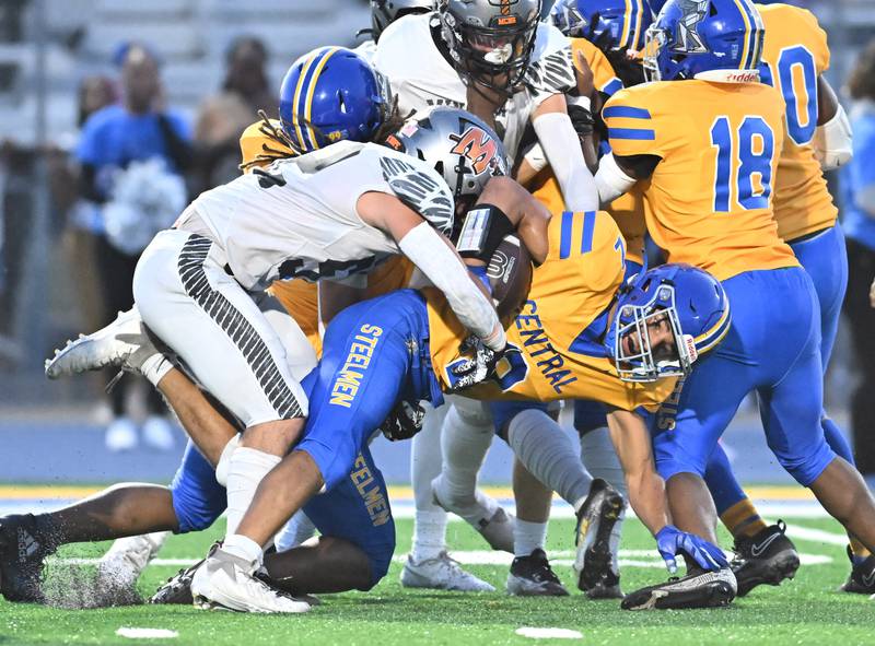 Joliet Central's Christian Smith runs the ball during a non-conference game against Minooka on Friday, Sep 13, 2024 at Joliet. (Dean Reid for Shaw Local News Network)
