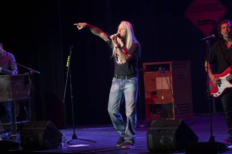 Darren Walker, lead vocalist for Head East gets the crowd going Saturday, April 22, 2023 at the Dixon Historic Theatre.