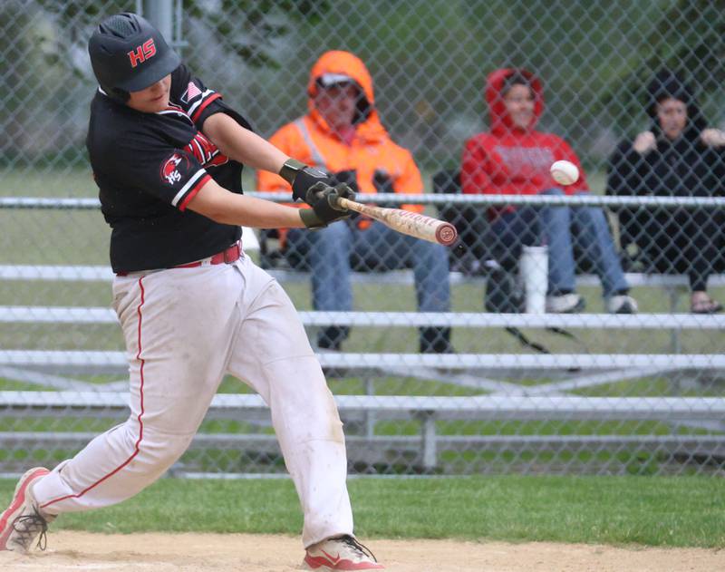 Henry-Senachwine's Bobby Gaspardo smacks a hit against Woodland on Tuesday, May 12, 2026 at Woodland High School.