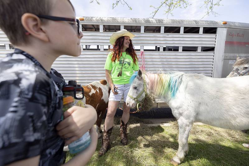 Victoria Wallace of Jordan Creek Farms of Sterling showcases her ponies Thursday, May 11, 2023 during Sterling High School’s Farmapalooza.
