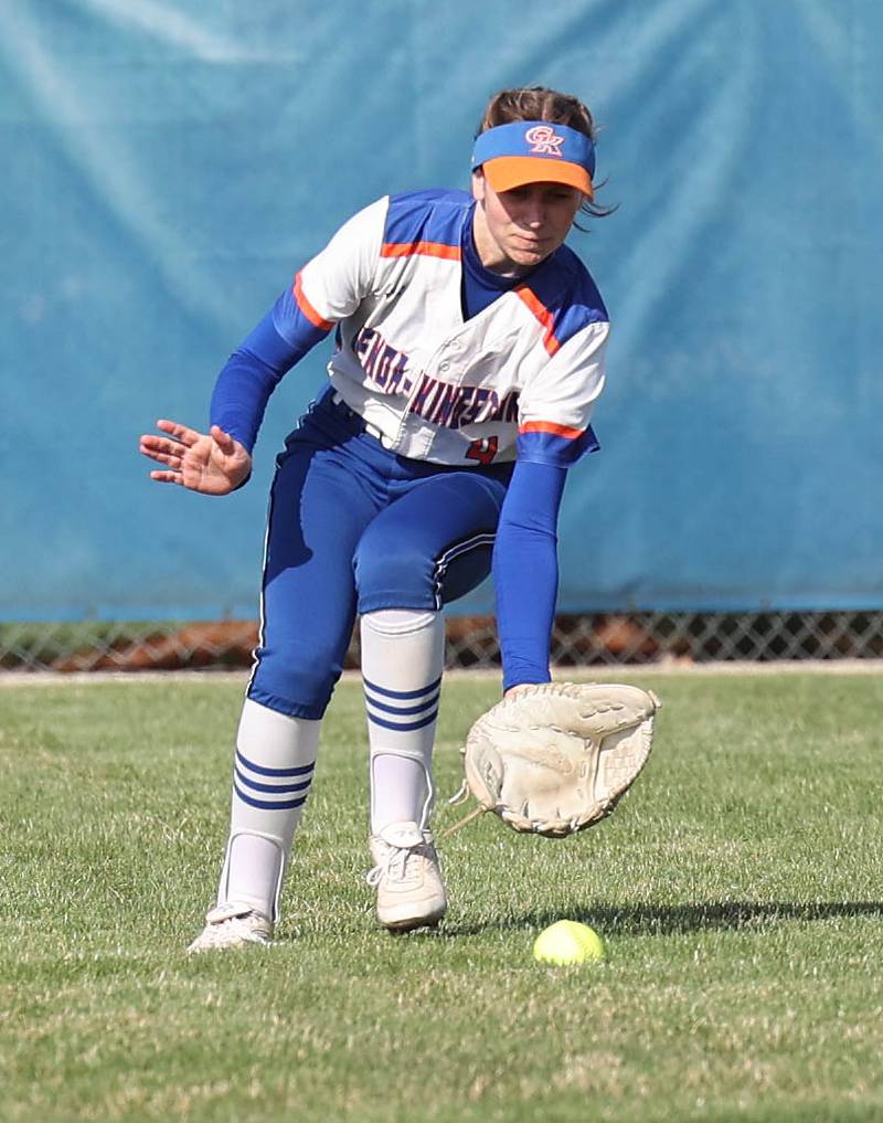 Genoa-Kingston's Violet Northrup fields a ground ball during their game against Stillman Valley Tuesday, April 18, 2023, at Genoa-Kingston High School.