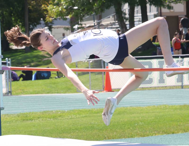 IC Catholic's Kathryn Anderson competes in the high jump during the Class 1A Sectional meet on Thursday, May 14, 2026 at Seneca High School.