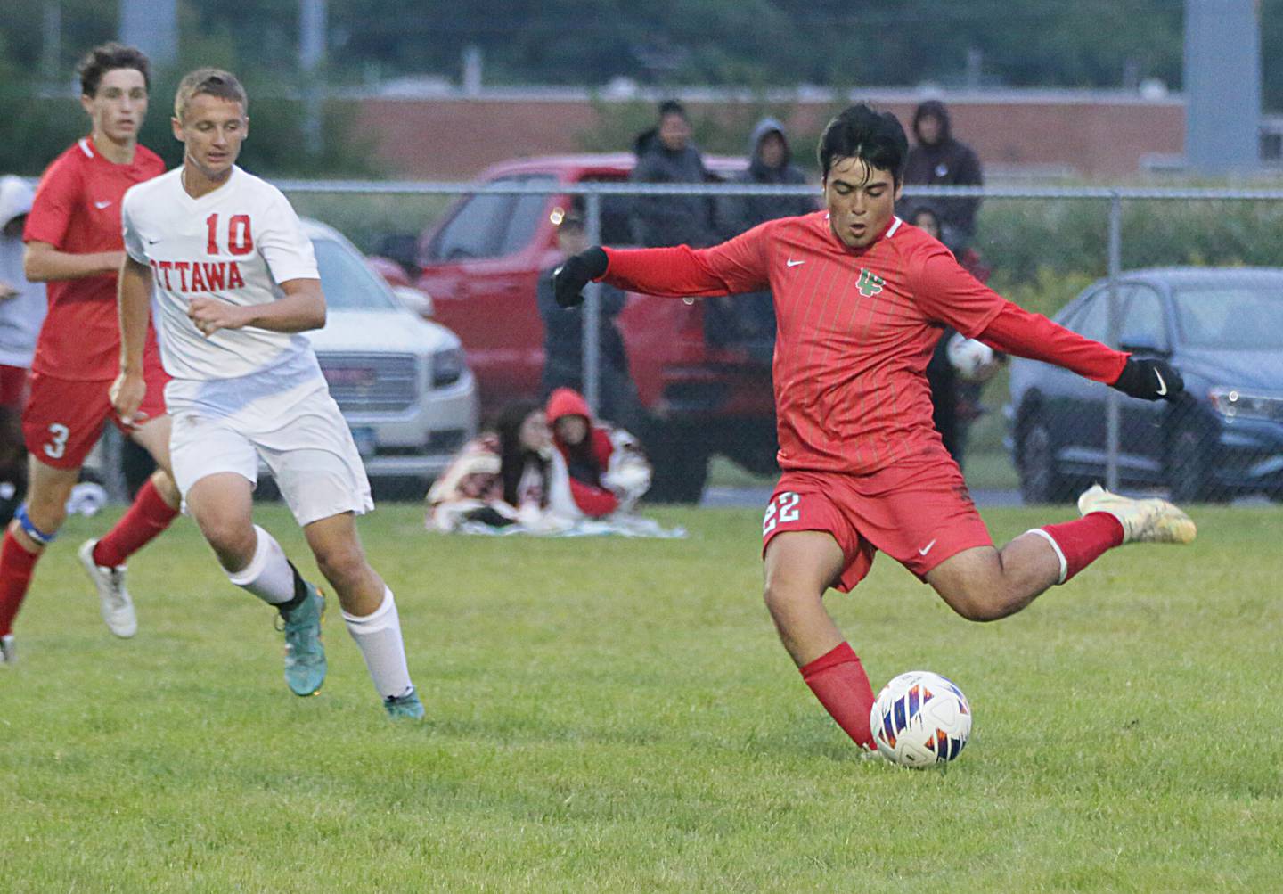 La Salle-Peru's Antonio Martinez kicks the ball to the goal against Ottawa on Monday, Sept. 12, 2022 at the L-P Sports Complex in La Salle.