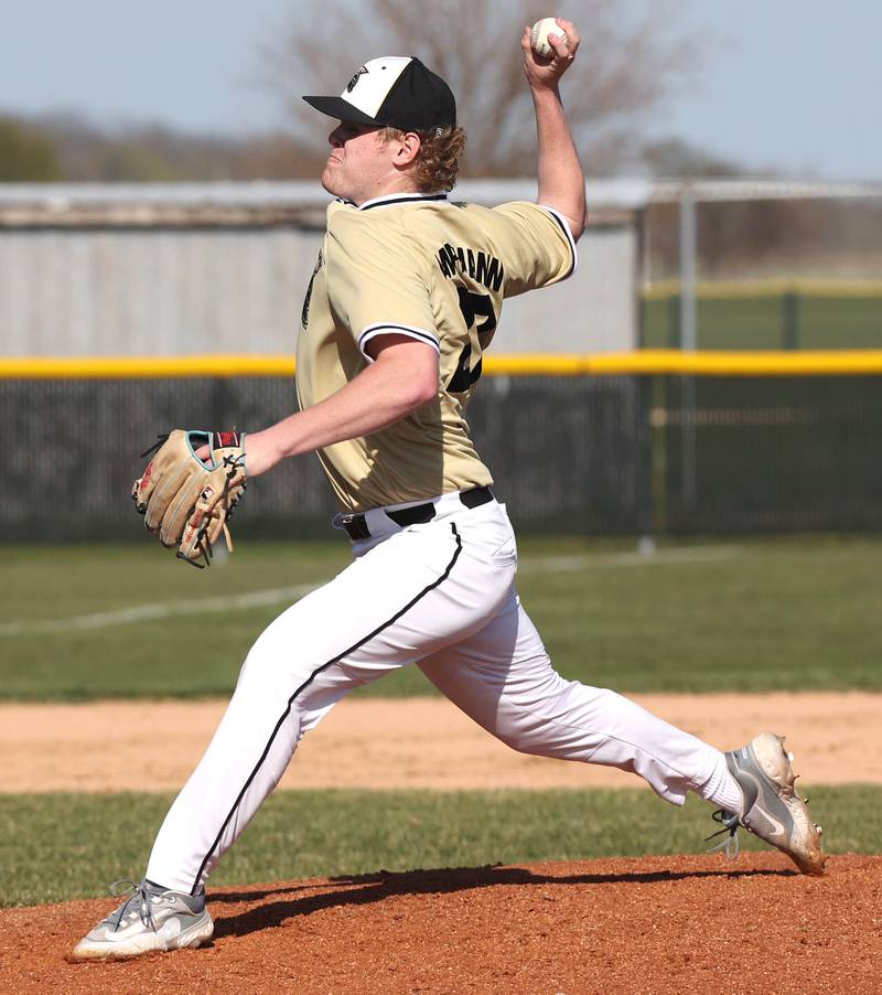 Sycamore's Jimmy Amptmann delivers a pitch during their game against Kaneland Thursday, May 4, 2023, at the Sycamore Community Sports Complex.