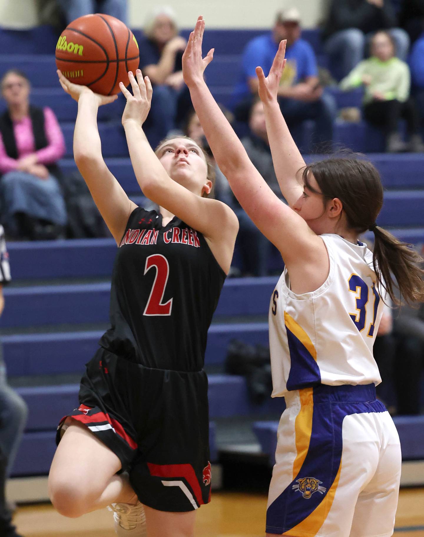 Indian Creek's Bethany Odle shoots over Somonauk's Brynn Pennington during their game Monday, Jan. 9, 2023, at Somonauk High School.