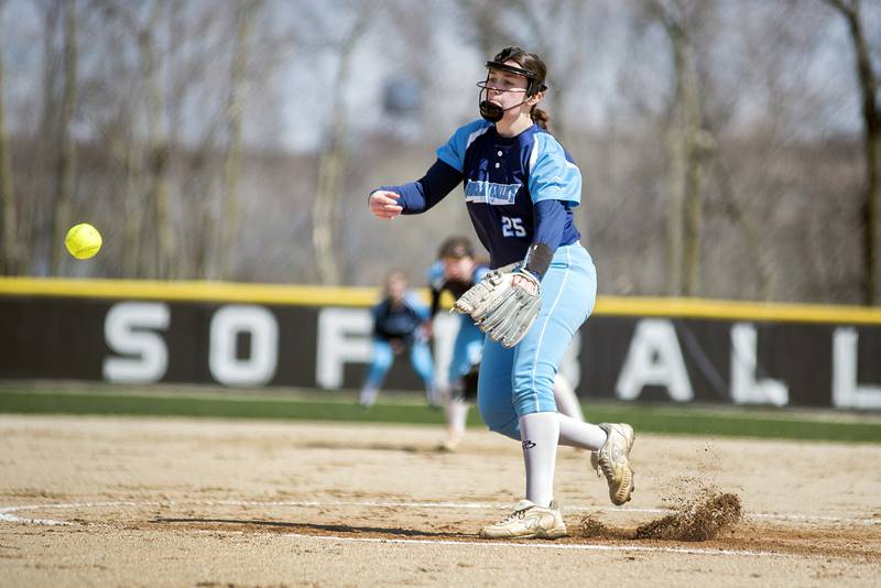Bureau Valley's Tyra Sayler throws a pitch against Rock Falls Saturday, April 16, 2022.