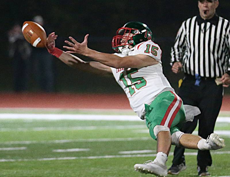 L-P's Brendan Boudreau misses a wide-open pass against Morris during the Class 5A round one football game on Friday, Oct. 28, 2022 in Morris.