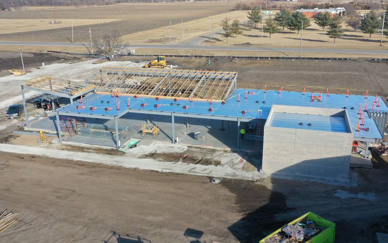 An aerial view of the Dr. Alfred E. Wisgoski Agricultural Education Center on Wednesday, Feb. 11, 2026 at Illinois Valey Community College in Oglesby. The new building will help redefine the IVCC agriculture program, outfitting the college to train and upskill agriculture workers, aid in the development of new technology and sustainable practices. Approximatly 1.6 million has been pledged for the agricultural center. IVCC will offer a community donation program later this spring. The 10,250 square-foot building to be ready for occupancy in 2027.