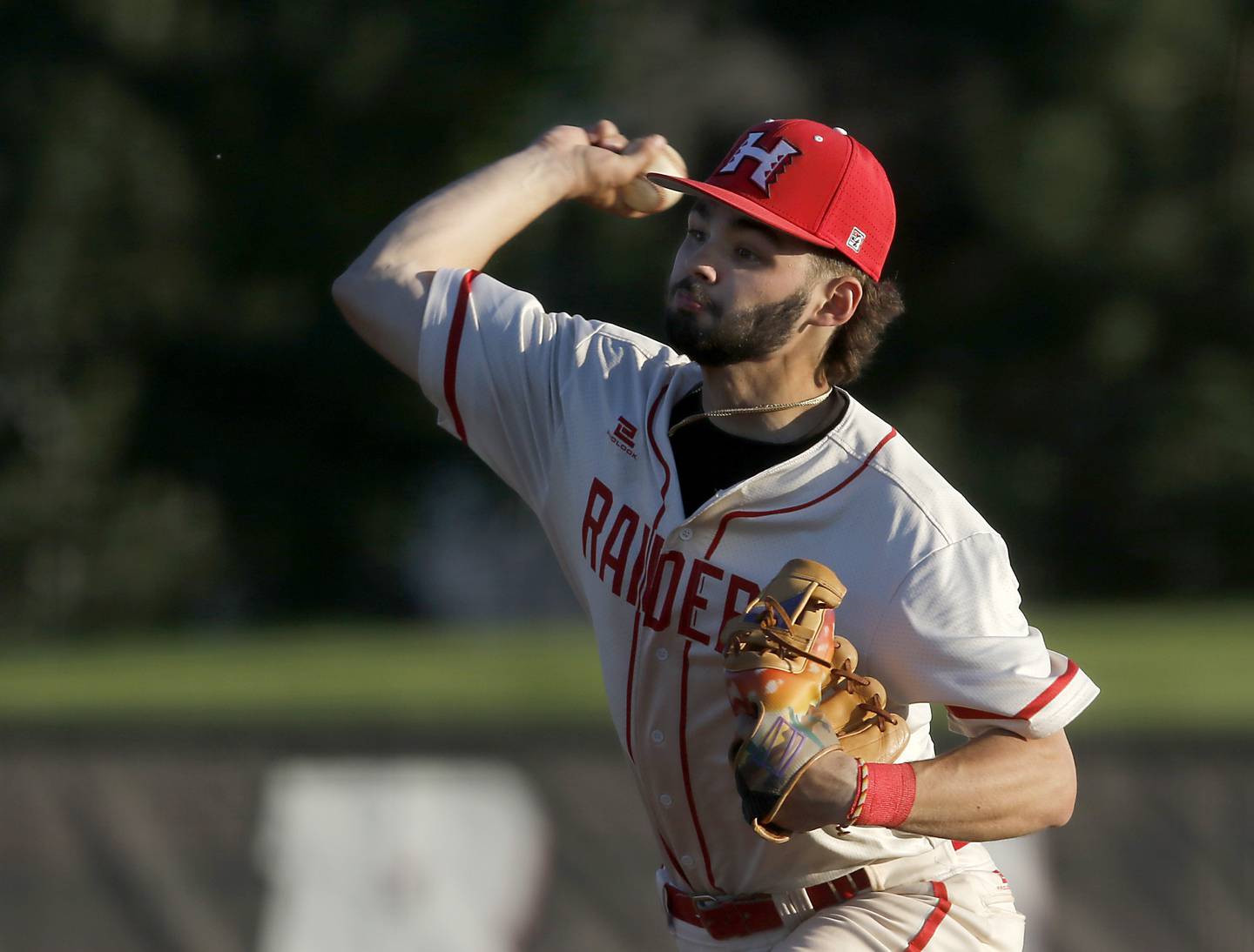 Huntley's Dylan Visvadra pitches the final out during a Fox Valley Conference baseball game against Dundee-Crown on Friday, May 9, 2025, at Huntley High School.