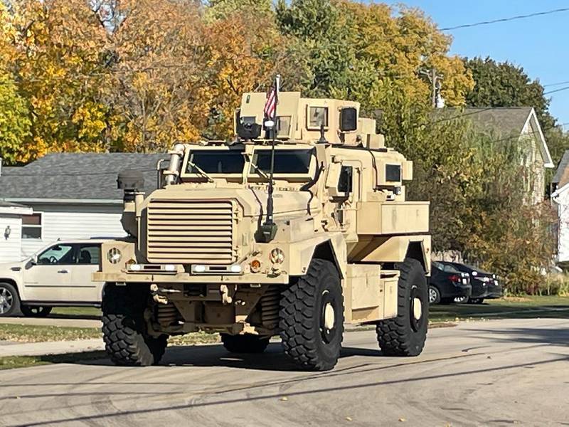 An armored vehicle arrives in Sheridan on Saturday, Oct. 22, 2022, in support of a standoff involving law enforcement and the person suspected in a shooting.