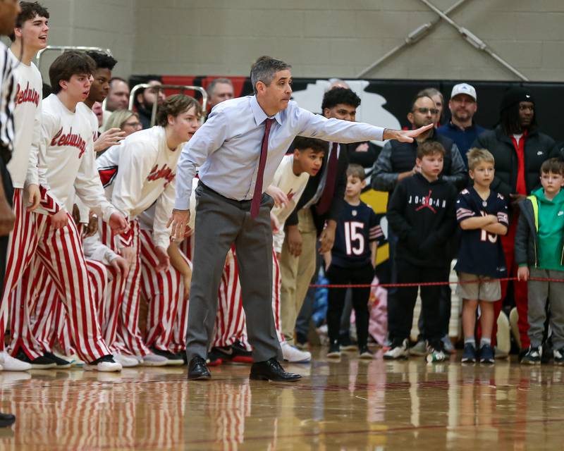 Benet head coach Gene Heidkamp during their When Sides Collide Shootout basketball tournament matchup between Rich Township at Benet Academy. Jan 25, 2025 in Lisle.