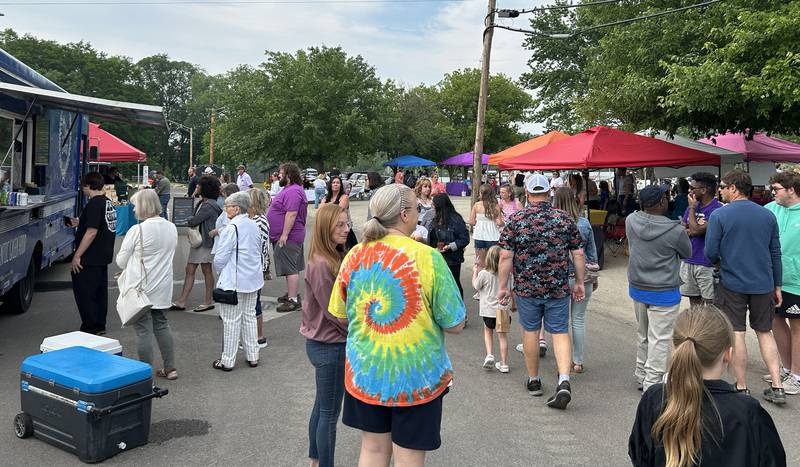 Am estimated 550 people visited the opening night of the River's Edge Farmers Market on Thursday, June 5, 2025. The markets are held each Thursday night from 5-7:30 p.m. at 123 N. 2nd St., along the riverfront below the Oregon dam on the west bank of the Rock River. The weekly events also include music, kids activities, and food booths.