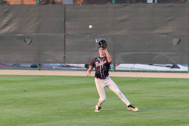 Bradley-Bourbonnais’ Ajae Konik catches an out in right field during the Boilermakers’ 2-0 loss to Normal Community in the IHSA Class 4A Illinois Wesleyan University Sectional semifinal on Thursday, June 5, 2025.