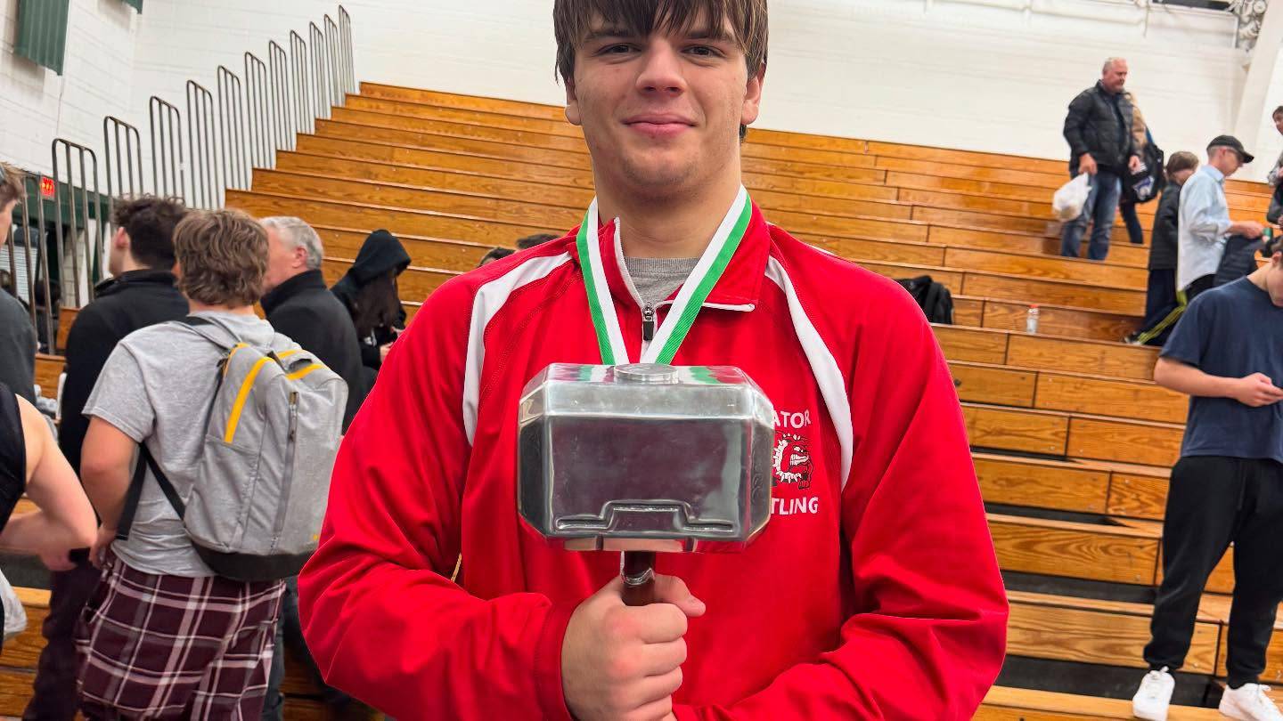 Streator wrestler Aydan Radke displays "The Hammer" after going 3-0, all by pinfall" at 215 pounds during the Walther Christian Tournament on Dec. 14.