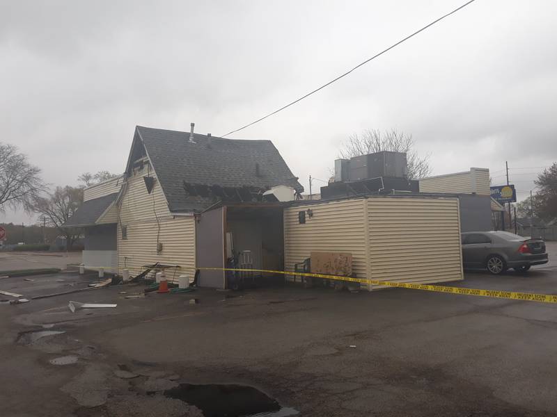 A look at the rear of the New Brite Spot restaurant, 801 E. Norris Dr., Ottawa shows damage from a late Saturday night fire to the building.