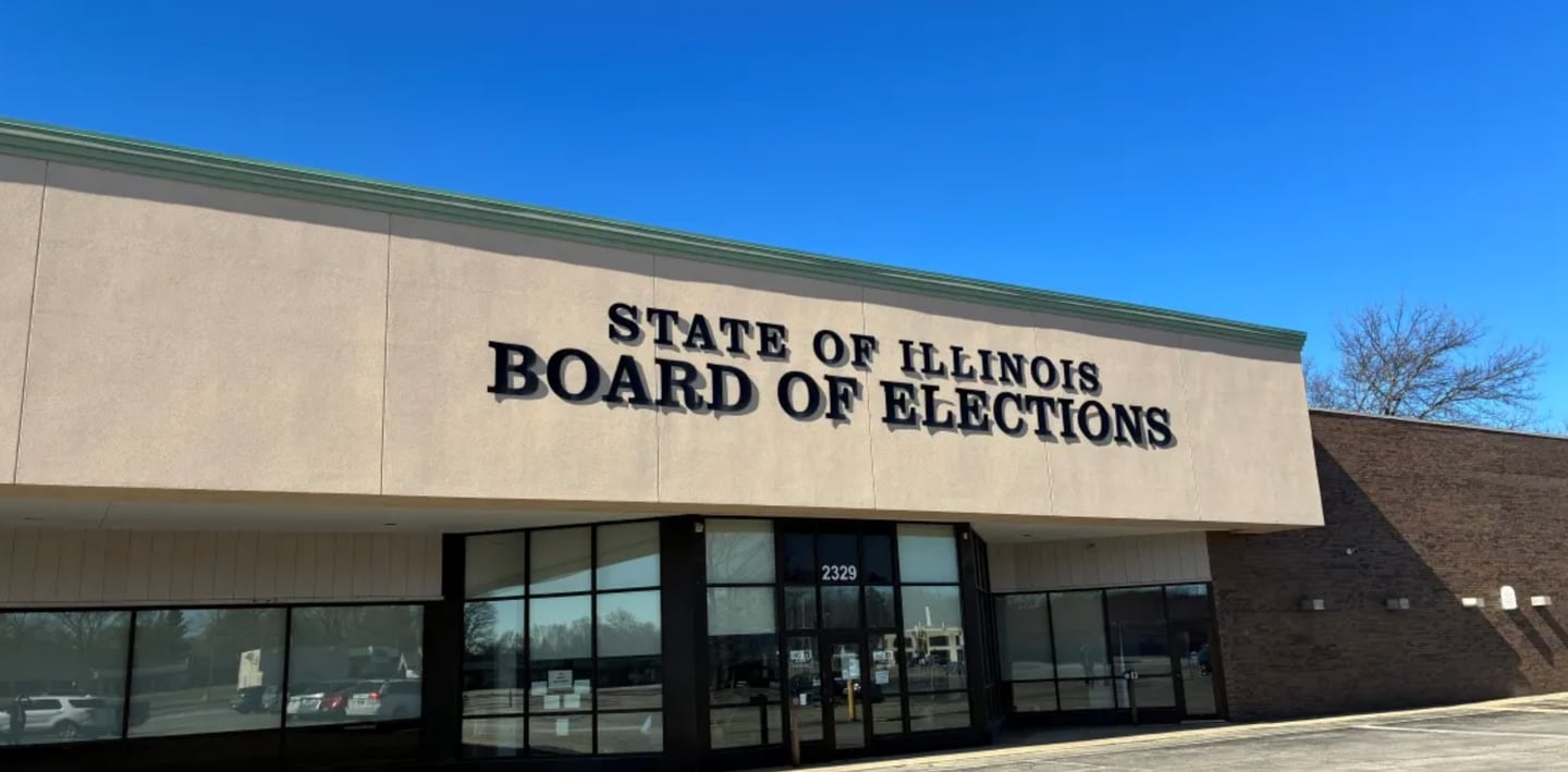 The Illinois State Board of Elections building in Springfield in February 2026