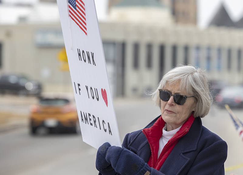 Debbie Duerst attends the I Love America rally Saturday, Feb. 14, 2026, in Sterling.