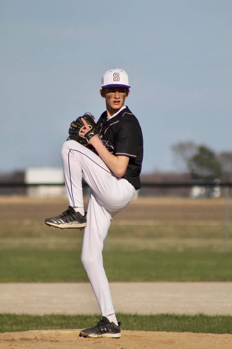 Serena pitcher Carson Baker winds up to deliver a pitch against Newark on Tuesday in Newark.