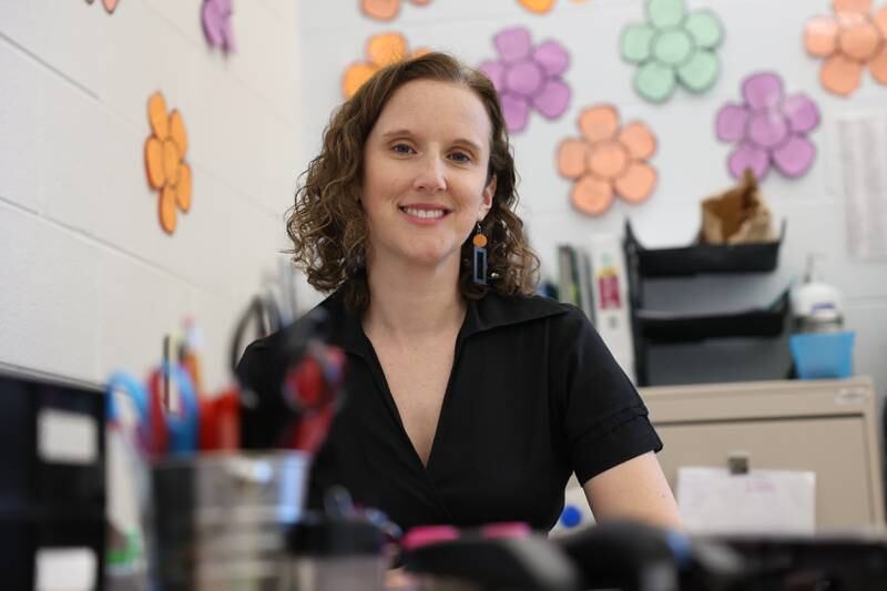 Jennifer Lowe sits in her class at Orenic Intermediate School on Thursday, April 13, 2023 in Plainfield.