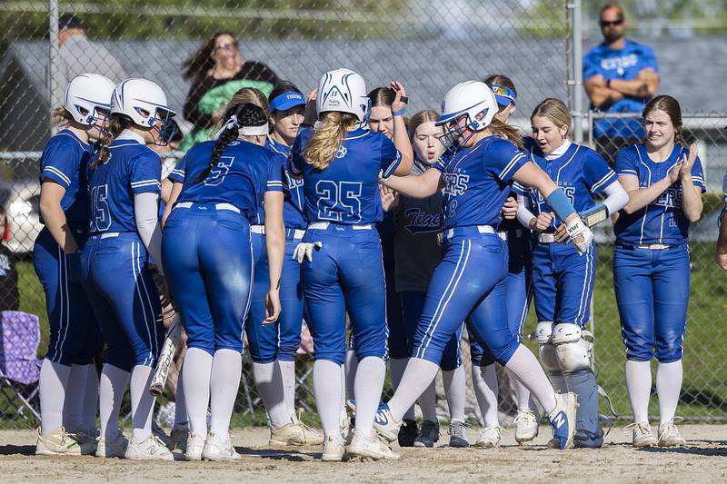 Princeton’s Avah Oertel crosses home after hitting a two-run homer against Newman Monday, April 29, 2024.