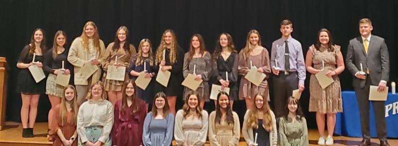 Princeton 2022-23 NHS Induction Ceremony Picture: Front Row (L-R): Lily Keutzer, Kailey Patterson, Jessica Fisher, Isabella Whitfield, Isabella Ibarra, Mariah Hobson, Kiana Brokaw, and Alexia Bouslog. Back Row (L-R):  Morgan Bartkiewicz, Abigail Brown, Morgan Foes, Kambri Fisher, Adeline Hecht, Anagrace Isaacson, Caitlin Meyer, Kelsea Mongan, Sophia Oester, Tyson Phillips, Morgan Richards, and Bennett Williams.