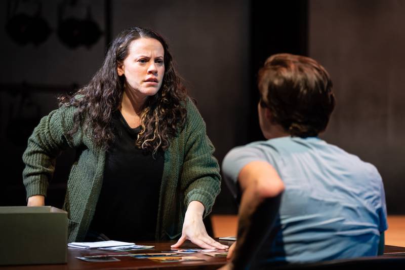 Diana (Donna Louden, left) confronts her son Gabe (Jake Ziman), in Paramount’s 2023-24 BOLD Series opener Next to Normal. Paramount Artistic Director Jim Corti directs this Pulitzer Prize-winning rock musical about a suburban family grappling with mental illness. Performances are July 26-September 3, 2023 at Paramount’s Copley Theatre, 8 E. Galena Blvd. in downtown Aurora. Tickets: paramountaurora.com or (630) 896-6666. Credit: Liz Lauren