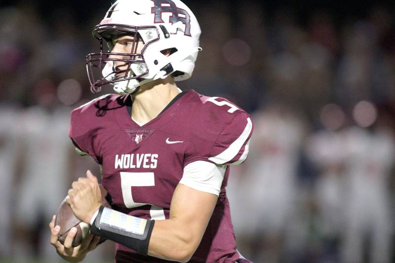 Prairie Ridge’s Joseph Vanderwiel looks for an opening against Huntley in varsity football at Crystal Lake Friday night.