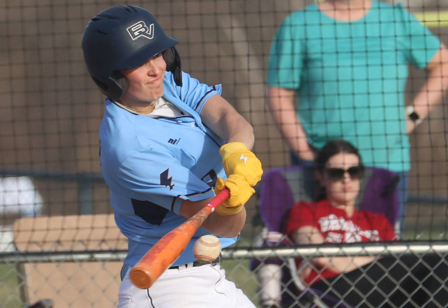 Bureau Valley's Logan Philhower makes contact with the ball against Newman on Monday, March 30, 2026 at Bureau Valley High School.