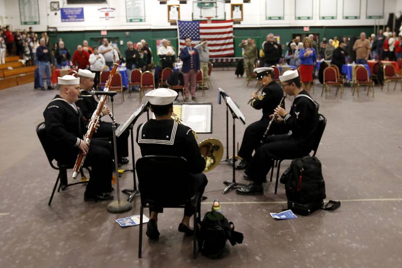 The Navy Band Great Lakes performs the “The Star Spangled Banner” during the Veterans Day ceremony Wednesday, Nov.8, 2023, at Alden-Hebron High School in Hebron.