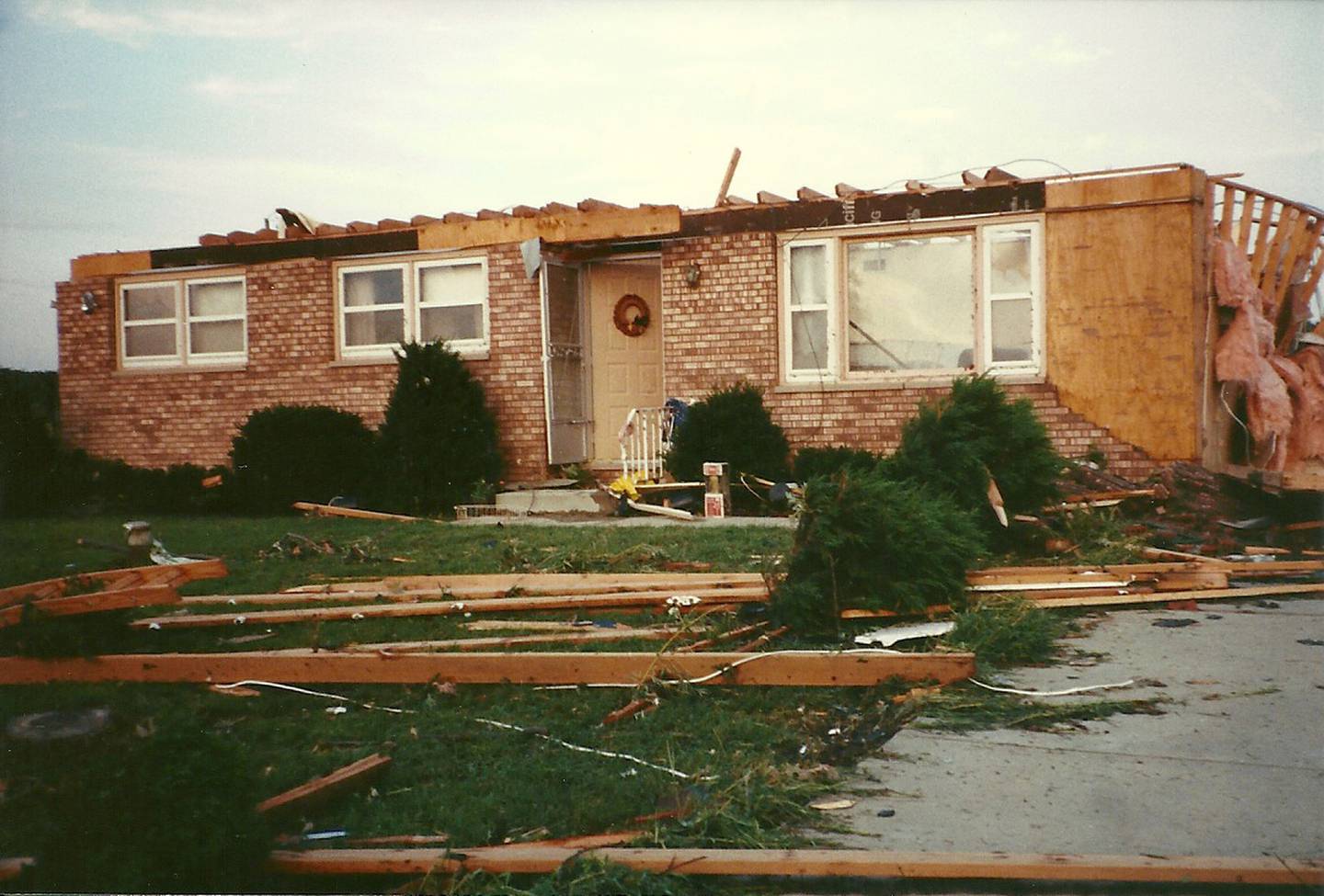 Photo of the Saari's great-grandparents' home in Plainfield in the aftermath of the Plainfield tornado. August 29, 1990.