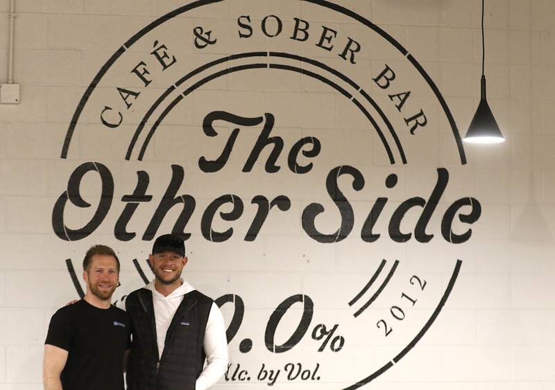 Chris Jacob and Chris Reed on Friday, Oct. 28, 2022, at the Other Side Cafe and Sober Bar, 135 Beardsley St. in Crystal Lake. Reed, who opened the first sober bar in Crystal Lake many years ago, is opening a new one in downtown Crystal Lake The first bar was closed two years ago.