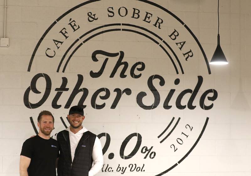 Chris Jacob and Chris Reed on Friday, Oct. 28, 2022, at the Other Side Cafe and Sober Bar, 135 Beardsley St. in Crystal Lake. Reed opened the first sober bar in Crystal Lake many years ago.