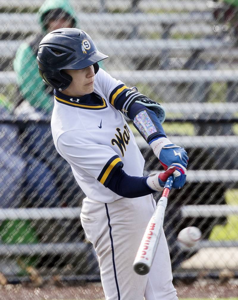 Sterling’s Danny Martinez gets an RBI on this single against Geneseo Wednesday, May 6, 2026.