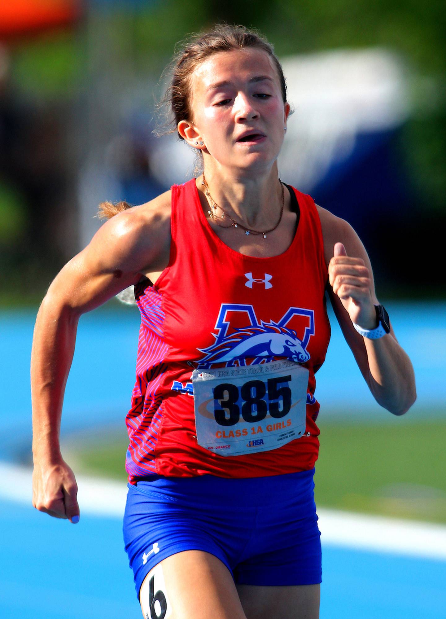 June 10, 2021 - Charleston, Illinois - Morrison's Jordan Gallentine runs in the Class 1A 200-Meter Dash at the Illinois High School Association Track & Field State Finals.  (Photo: PhotoNews Media/Clark Brooks)