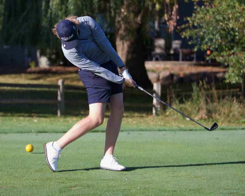 Cary Grove's Kyle Kotlarczyk tees off at the Cary Grove Boy's Golf Invite at Foxford Hills Golf Club on Saturday, Sept. 9, 2023, in Cary.