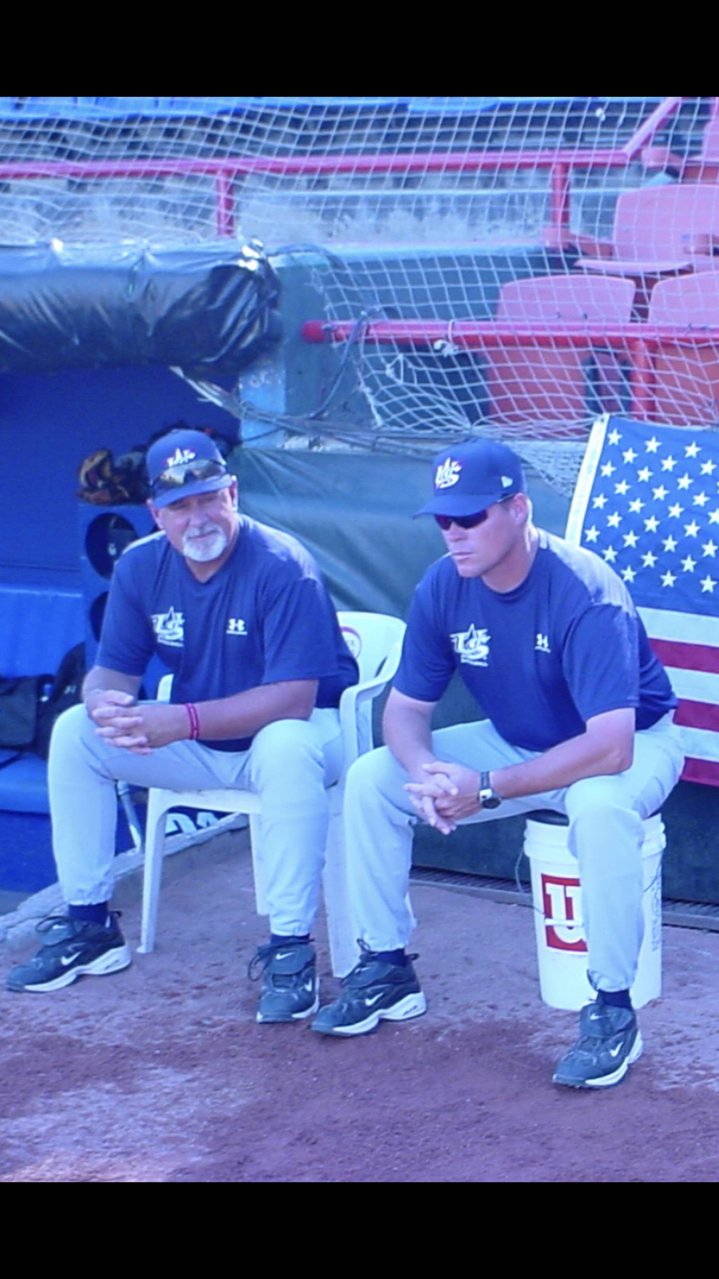Plainfield South head baseball coach Phil Bodine (Right) alongside and assistant.