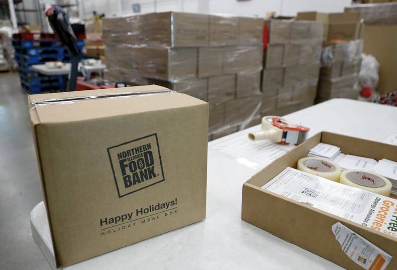 A holiday meal box at the Northern Illinois Food Bank in Geneva