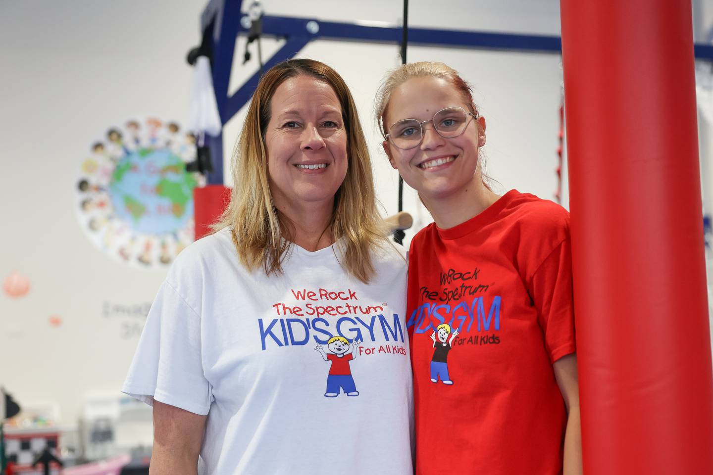 We Rock the Spectrum Kid’s Gym owner Amy Allen, left, and her daughter Payton pose for a photo on Monday, Oct. 14, 2024 in Shorewood.