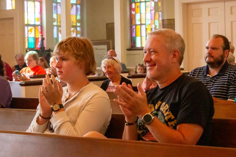 Attendees of the third annual Summertubafest applaud the performance on Sunday, July 28, 2024 at the First Congregational Church in Peru.