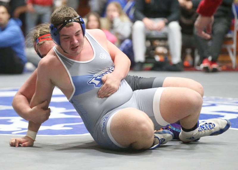 Princeton's Kade Odell wrestles Wood River's James Herring during the 60th annual Lyle King invitational wrestling tournament on Saturday, Jan. 6, 2023 in Princeton.