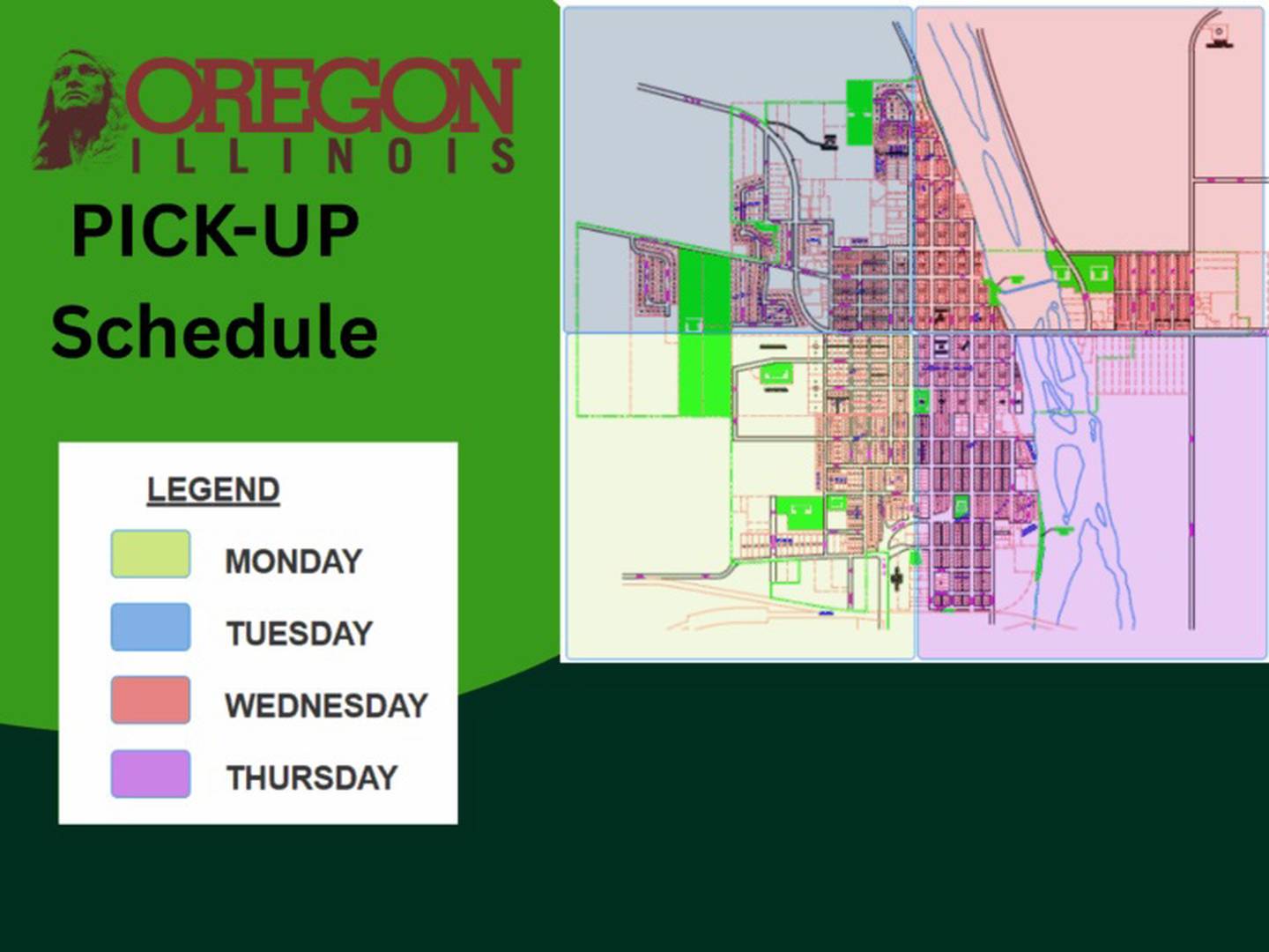 The Cty of Oregon will be offering leaf collection in November and December on designated dates. Here are the collection areas for the city.