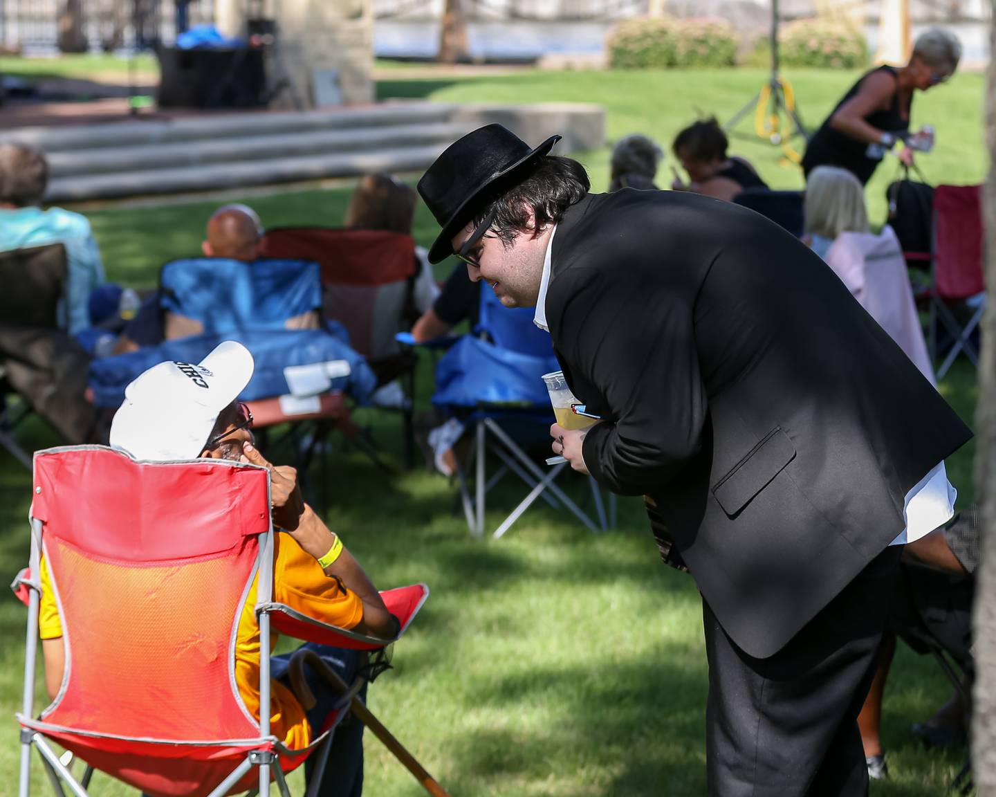 Terry Lucas as Elwood Blues at the Joliet Blues Festival at Bicentennial Park.  Aug 13, 2022.