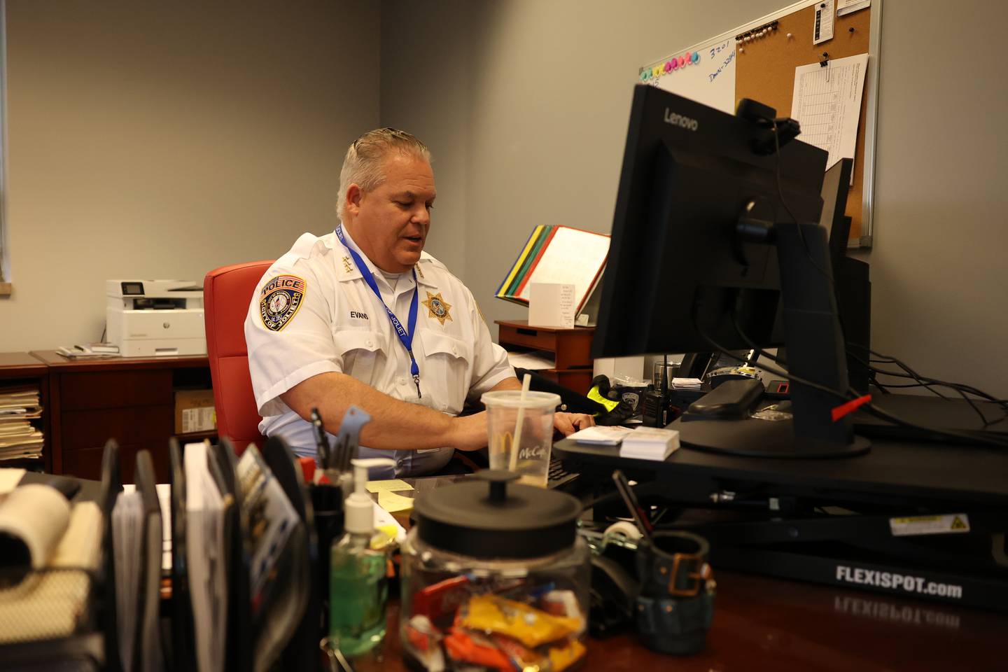 Joliet Police Chief William Evans goes through emails. Wednesday, April 13, 2022, in Joliet.