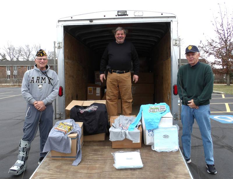 American Legion Post 80 in Downers Grove collected a donation of surplus promotional clothing from Minerva Promotions on Dec. 19, 2024, for distribution among individuals in need throughout the area.