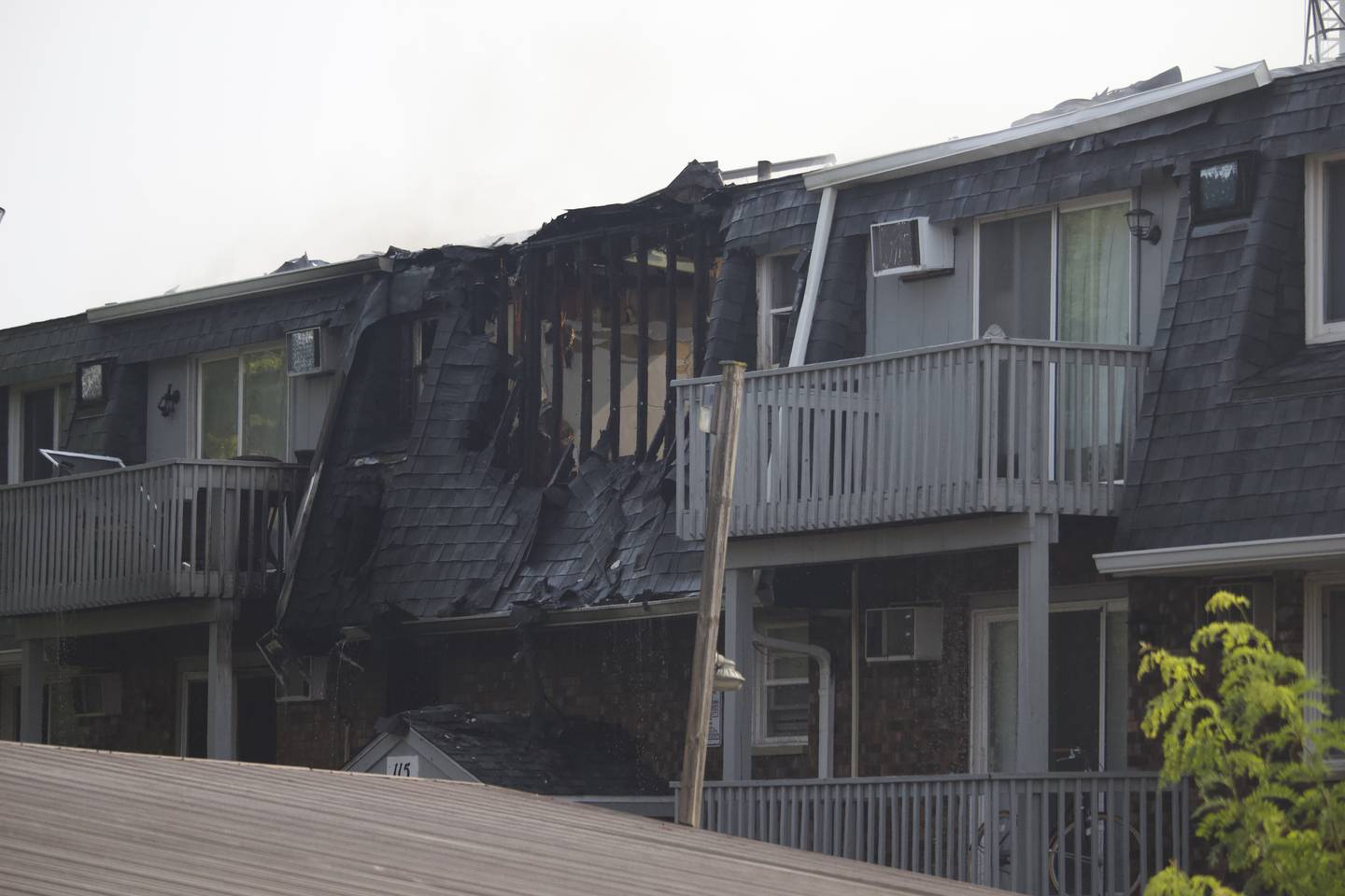 An apartment building destroyed by fire on Tuesday, June 10, 2025, near Essington Road in Joliet.